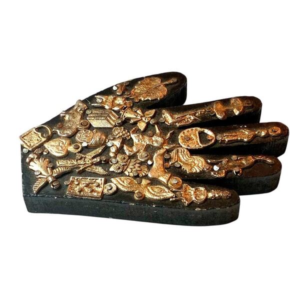 Folk Art Milagro Hand with Charms – Boho Religious Wall Decor - Picture 2 of 4